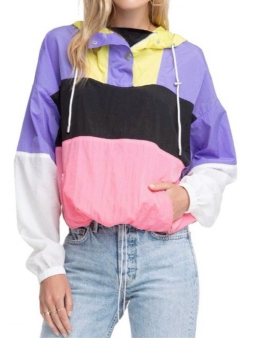 ASTR The Label Sawyer Pastel Colorblock Windbreaker Jacket M